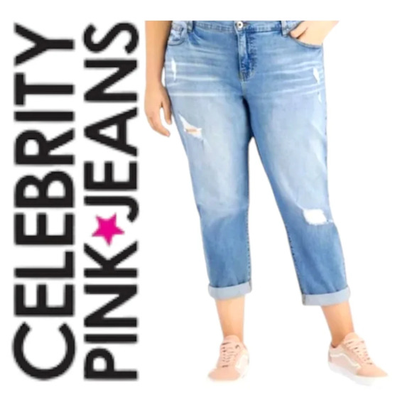 Celebrity Pink The Bestie Girlfriend Cuffed Distressed Cropped Plus Size 22 - Picture 1 of 2
